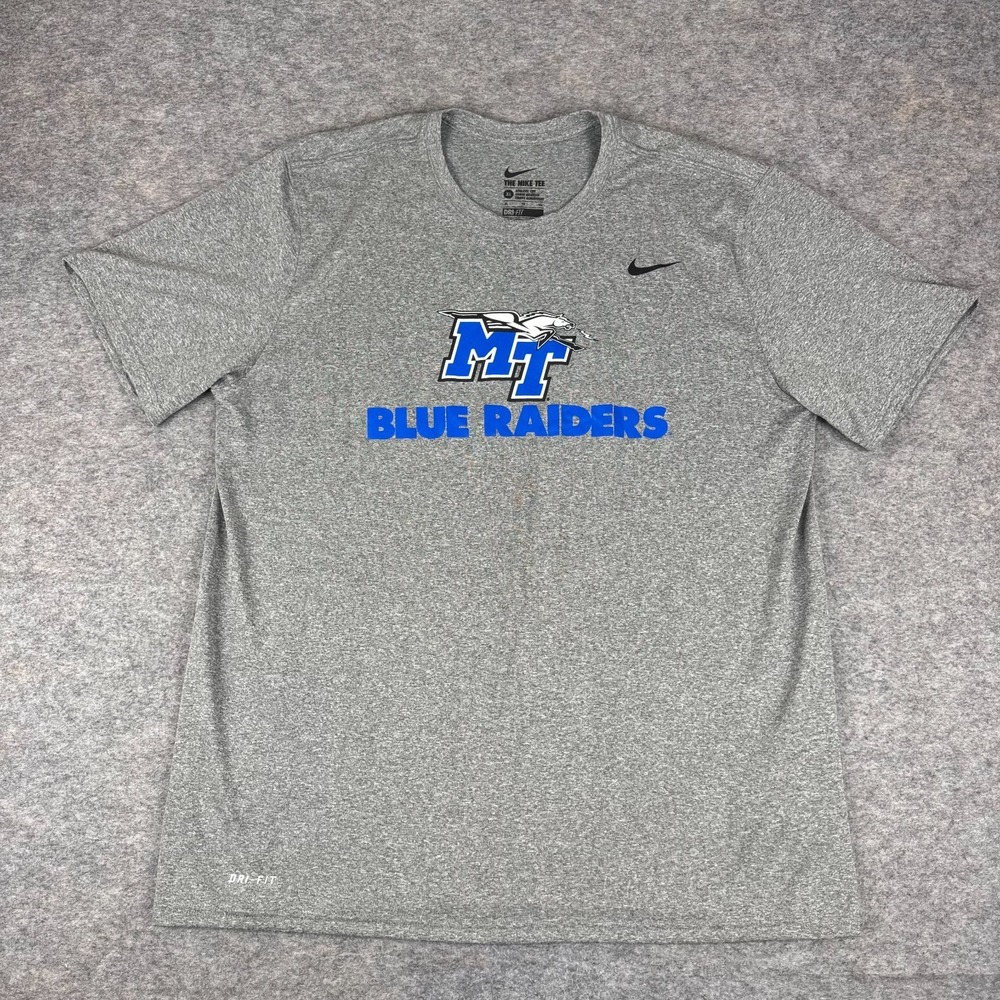 Nike Dri Fit MTSU Blue Raiders T-Shirt Athletic Cut Polyester Gray Mens XL